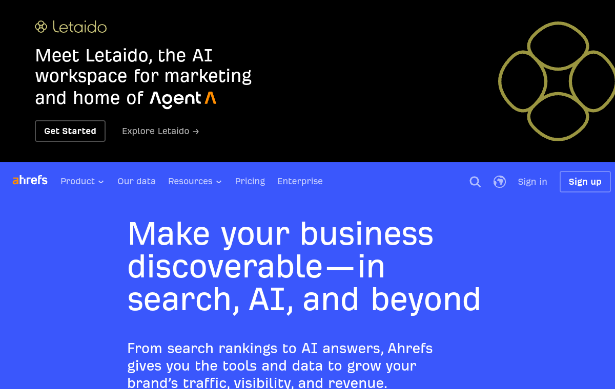 Ahrefs SEO tool interface and data visualization