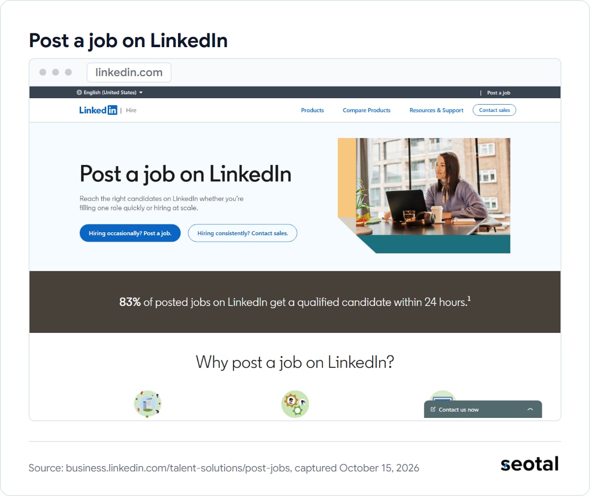 Post a job on LinkedIn page with the claim that 83% of posted jobs on LinkedIn get a qualified candidate within 24 hours