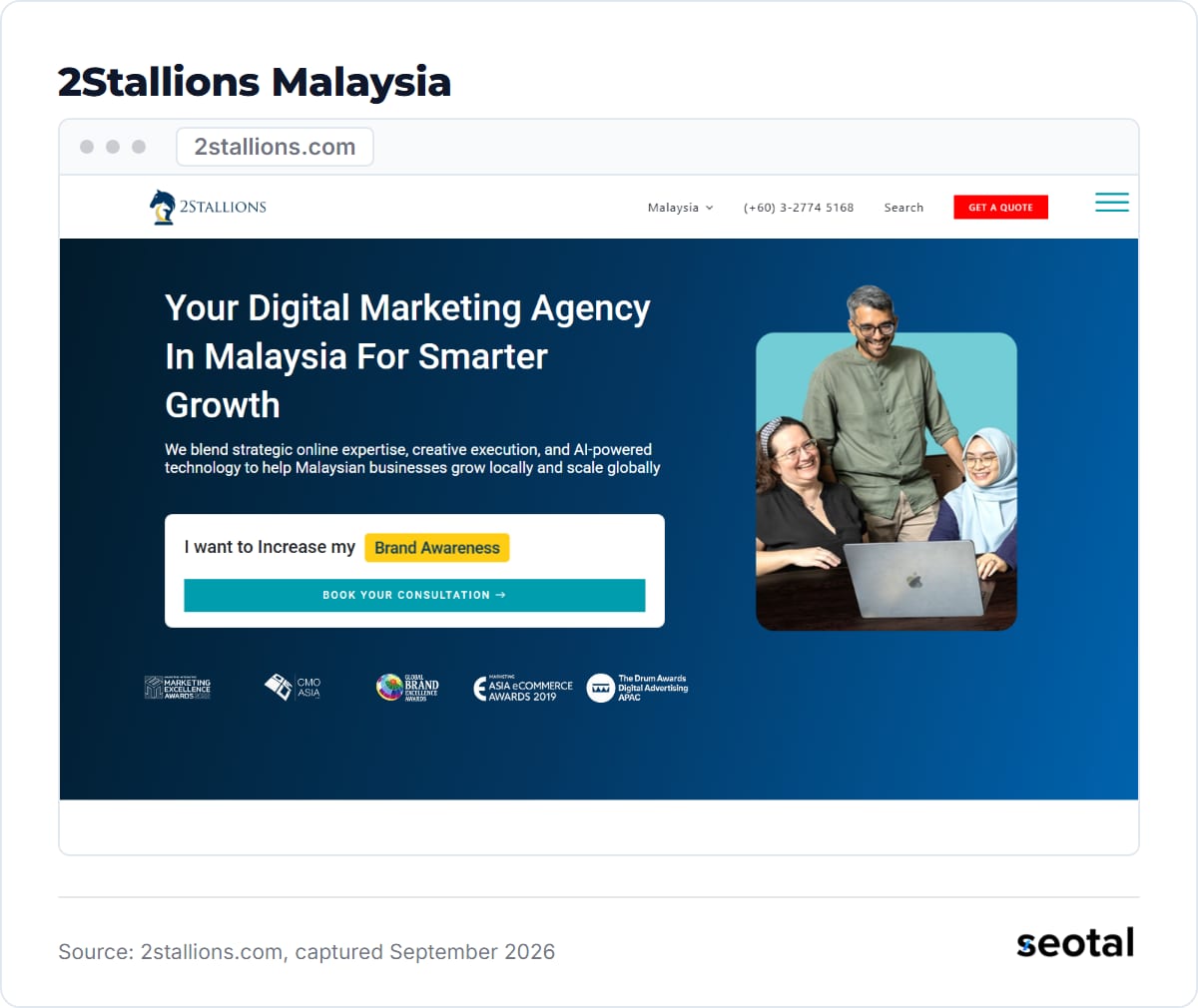 2Stallions Malaysia homepage headline Your Digital Marketing Agency In Malaysia For Smarter Growth above award logos