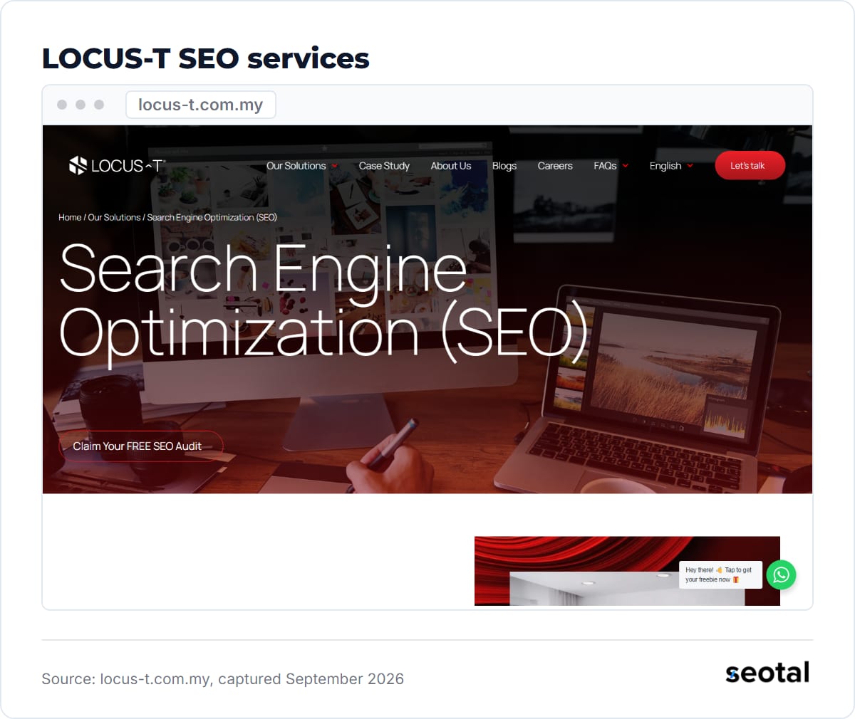 LOCUS-T Search Engine Optimization service page with a Claim Your FREE SEO Audit button