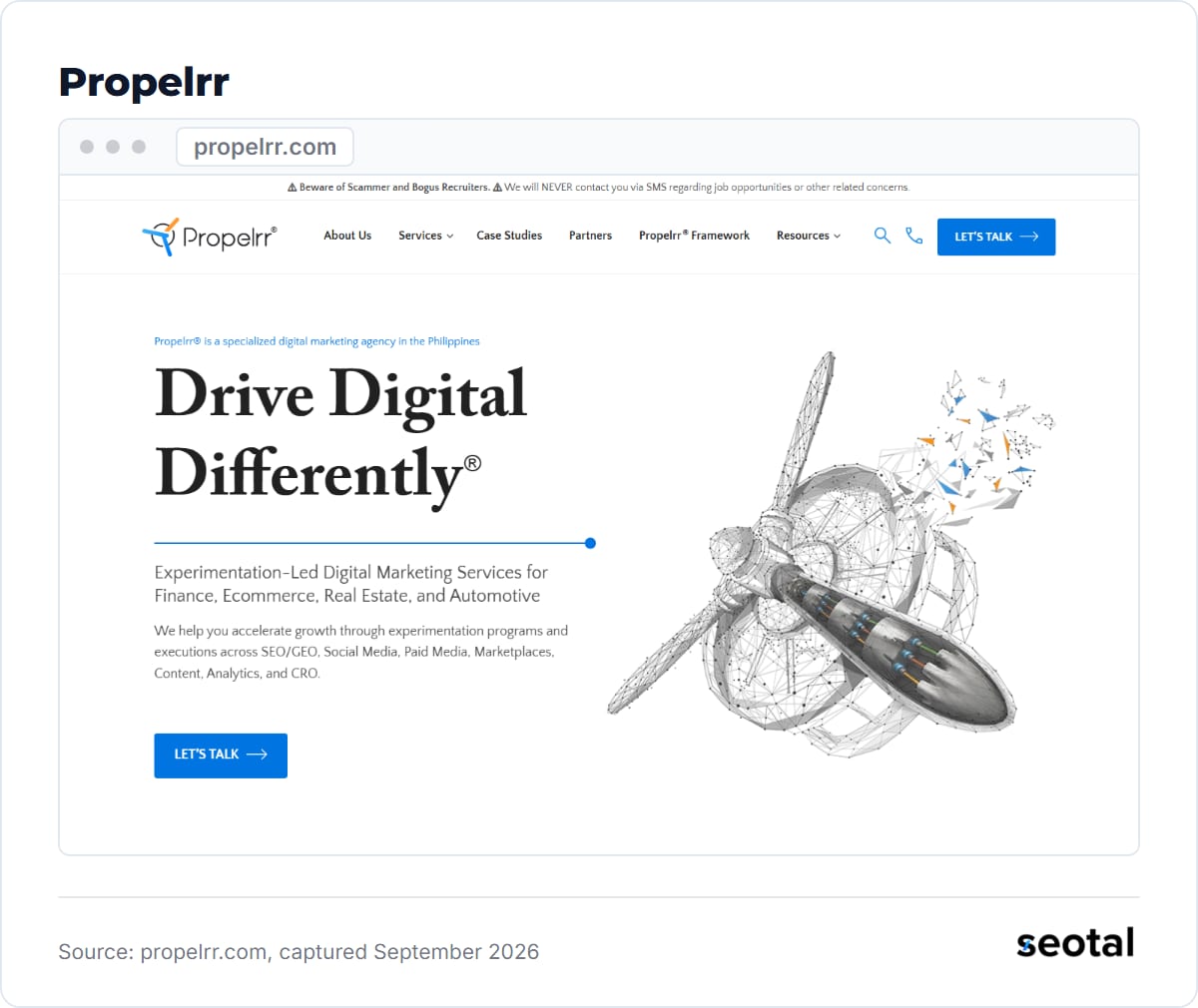 Propelrr homepage at propelrr.com, captured September 2026