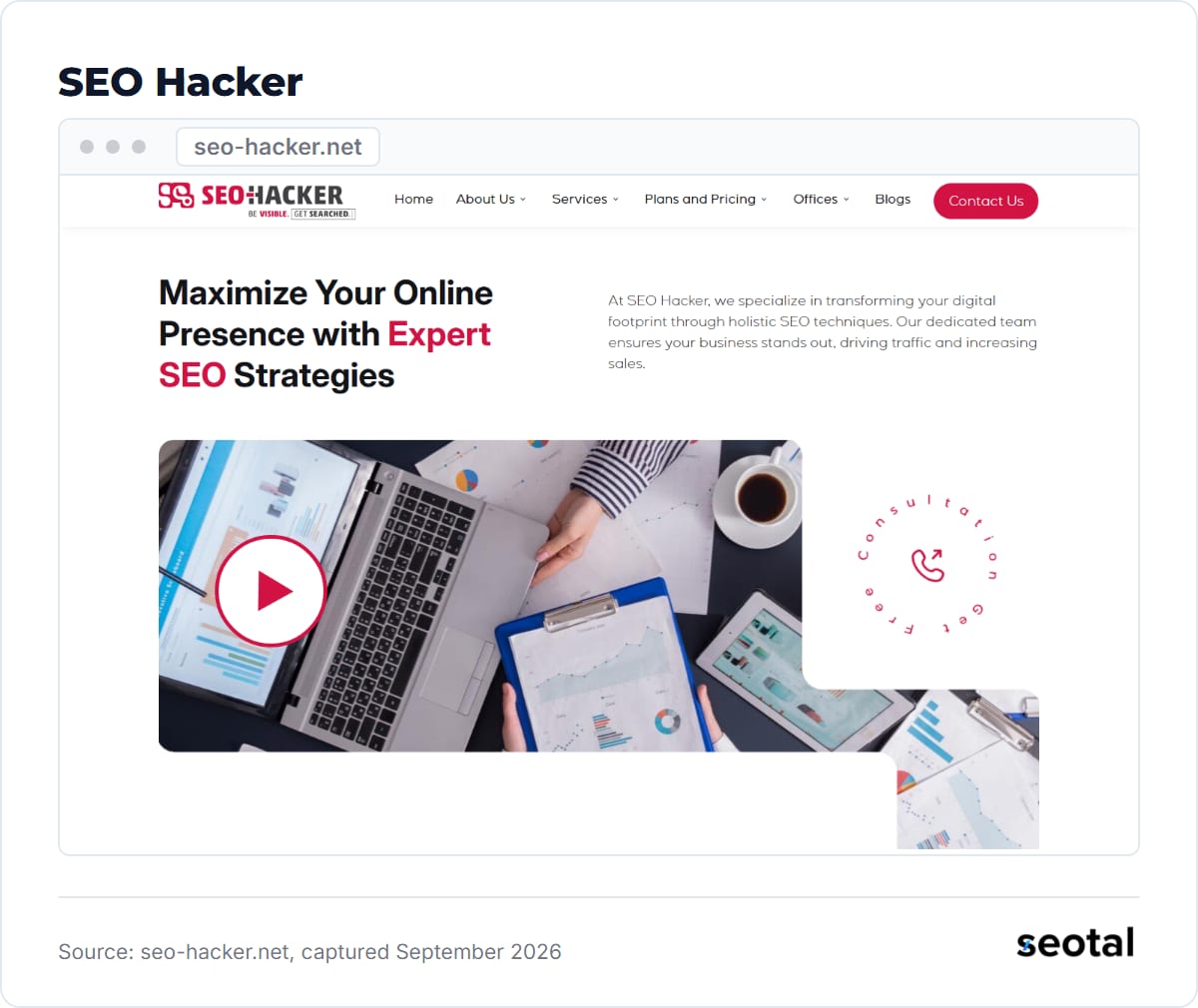 SEO Hacker homepage at seo-hacker.net, captured September 2026