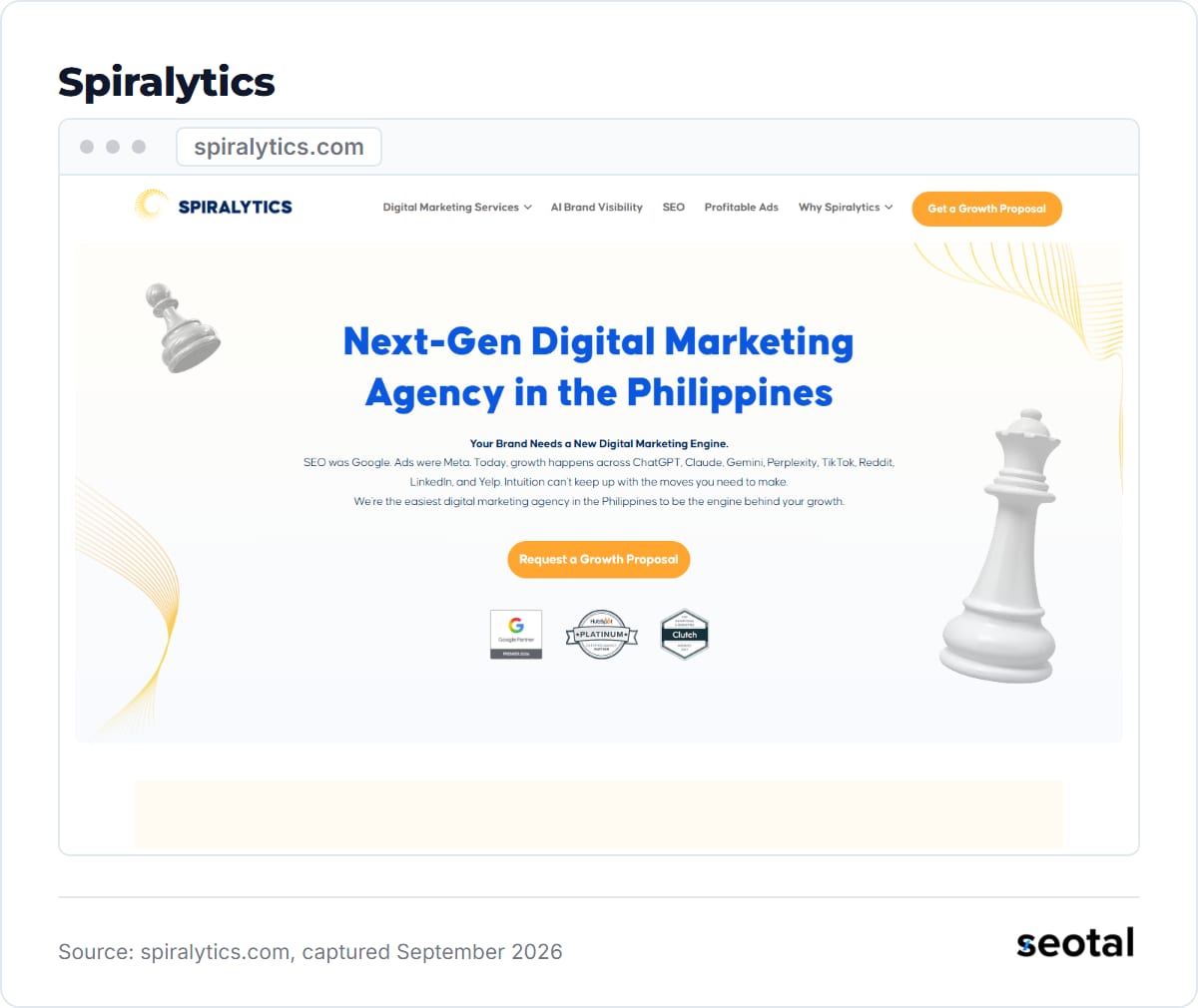 Spiralytics homepage at spiralytics.com, captured September 2026