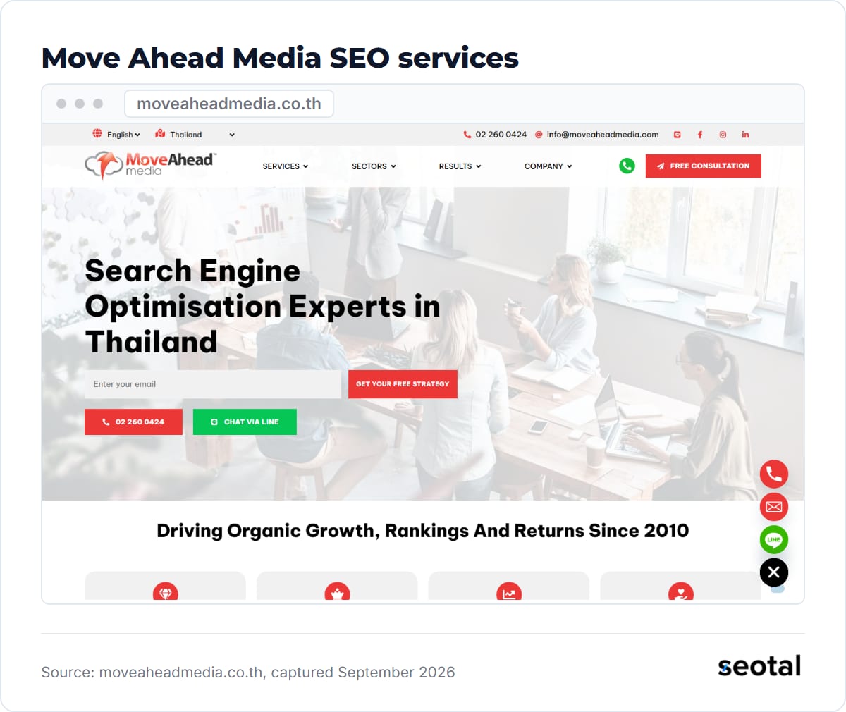 Move Ahead Media SEO page headline Search Engine Optimisation Experts in Thailand with a Get Your Free Strategy button
