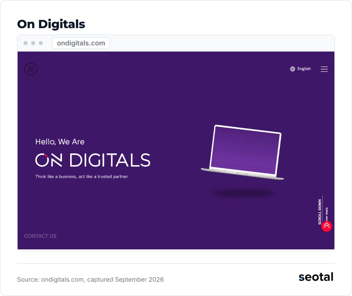On Digitals homepage with the tagline Think like a business, act like a trusted partner